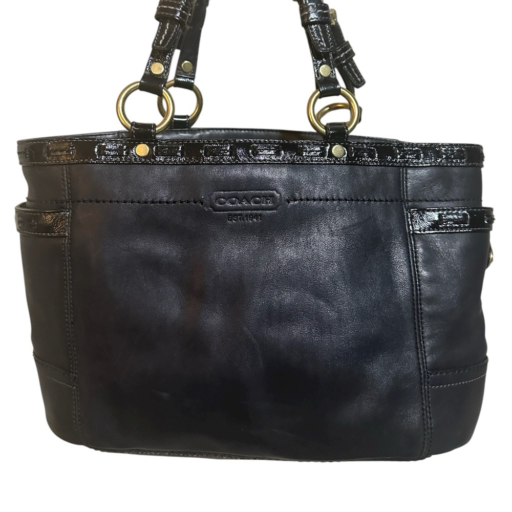 Coach Black Leather Tote Bag with Patent Trim